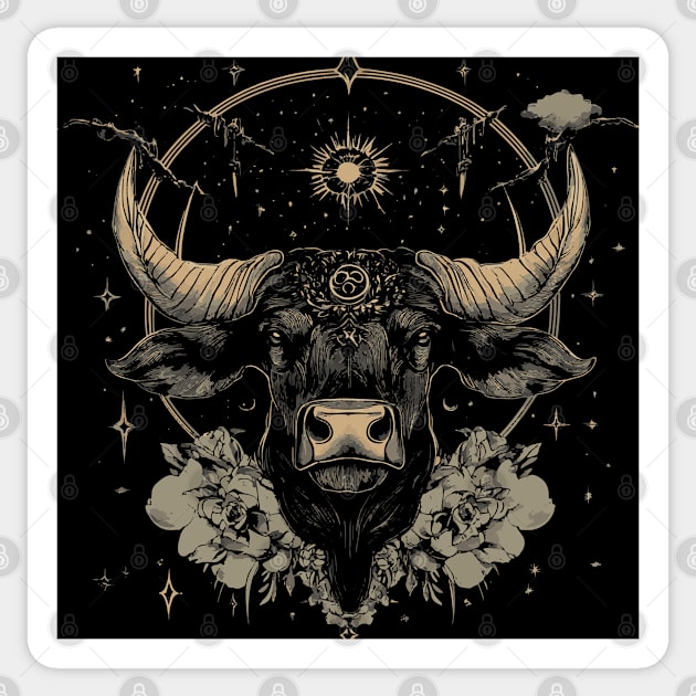 Taurus Zodiac - Art Nouveau Line Art Gold Sticker by TuncGK